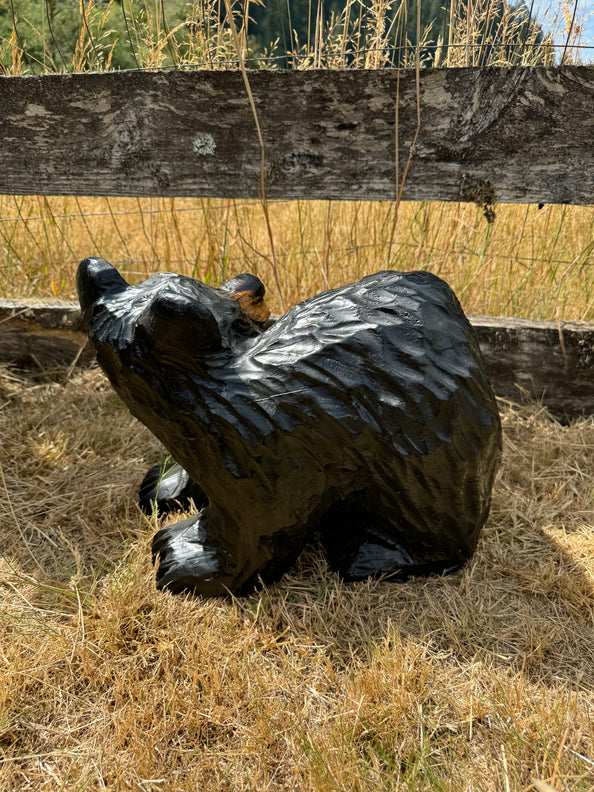 15” Chainsaw Carved Bear on All Fours “Look Back at It” - Black