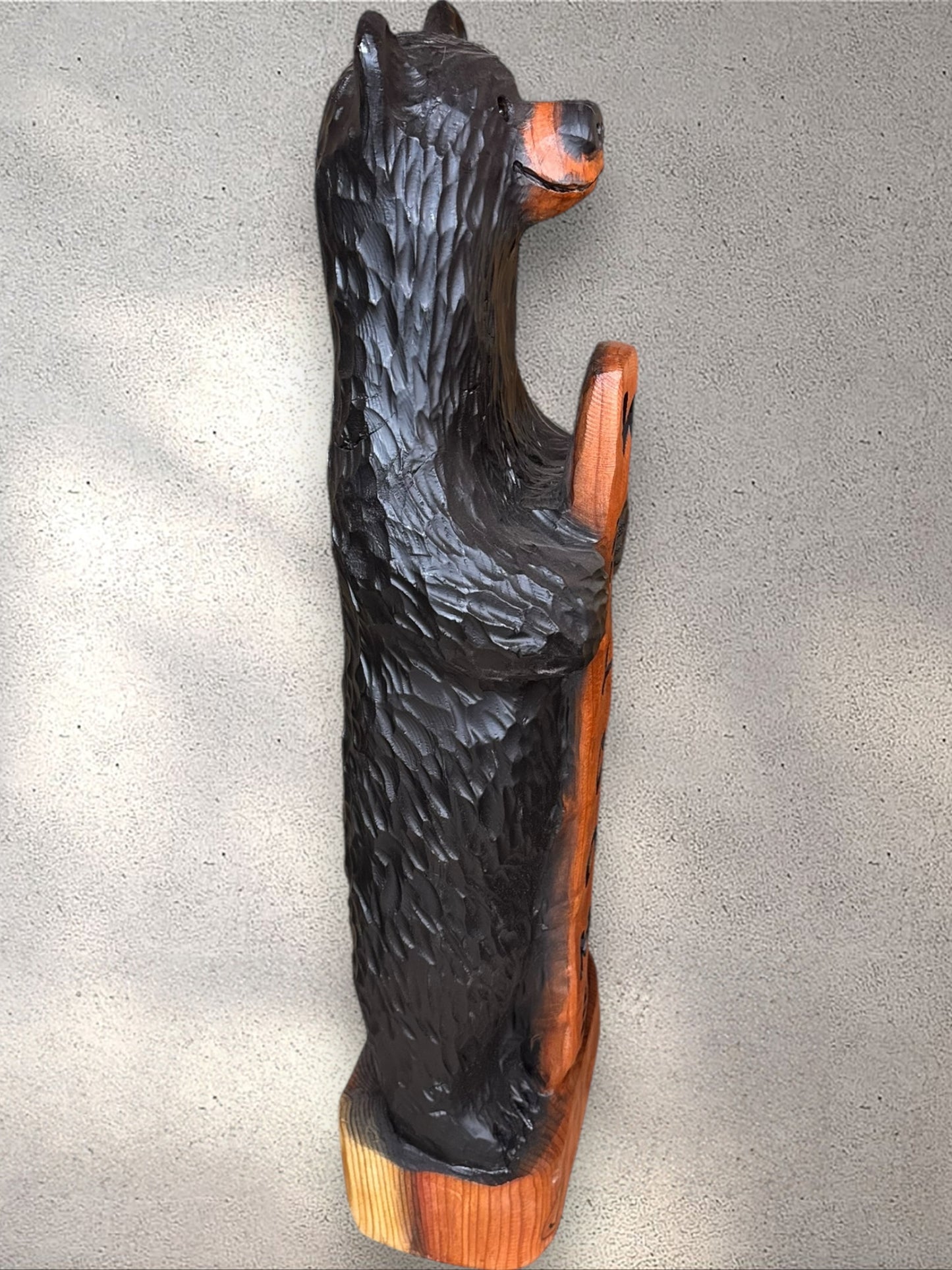 Hand-Carved Wood Bear Black with Welcome Sign - 48 Inches, Perfect for Entryways