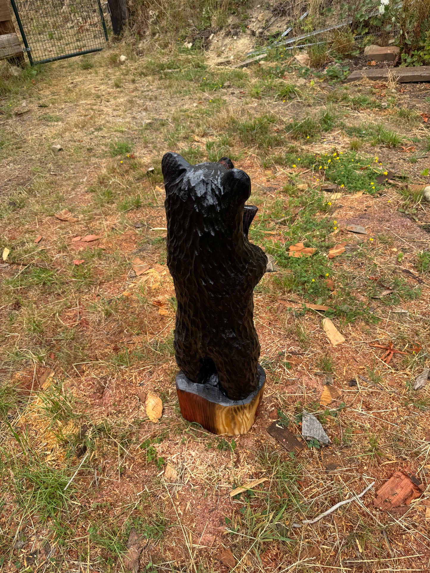 Wood Carved Black Bear and Fish - 36 inches