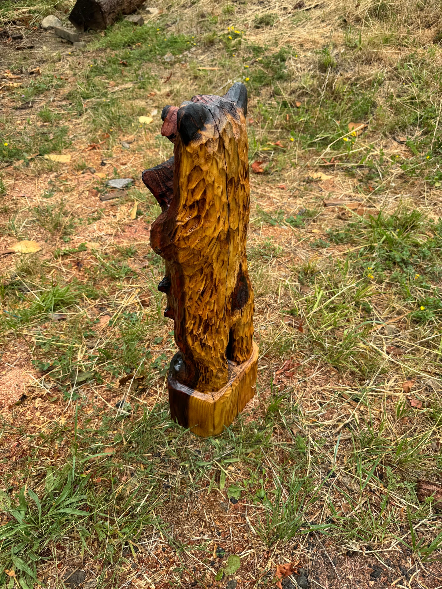28-Inch Redwood Chainsaw Carved Fishing Bear