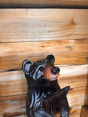 Handcrafted Wooden Bear with Fish 28" - Black