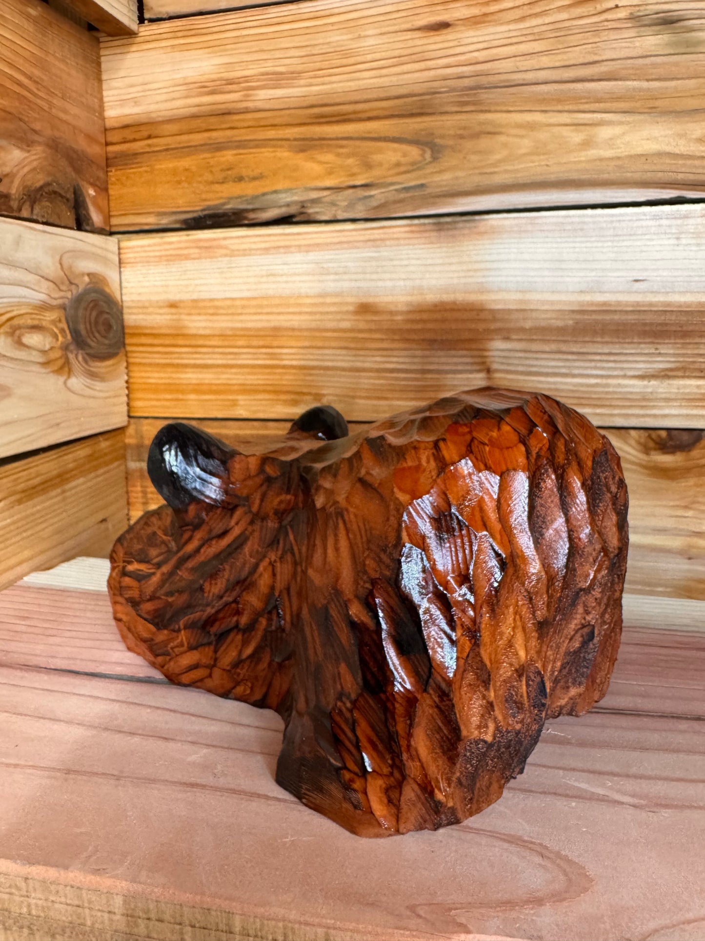 Hand-Carved Wood Bear Peeking 10'' - Brown