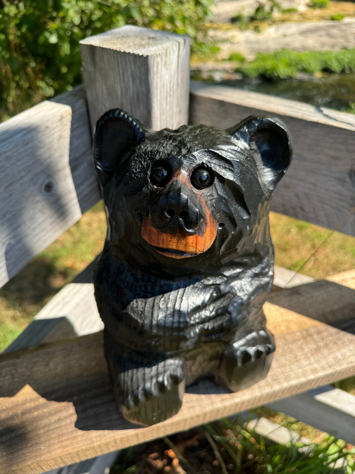 Wood Carved Sitting Bear 12" - Black