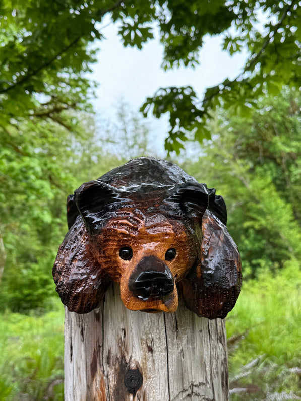 Chainsaw Carved "Kilroy" Bear 15" - Perfect for Mantels, Shelves, Ledges - Brown