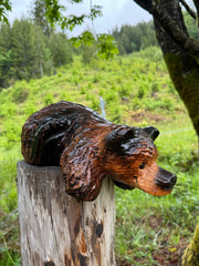 Chainsaw Carved "Kilroy" Bear 15" - Perfect for Mantels, Shelves, Ledges - Brown