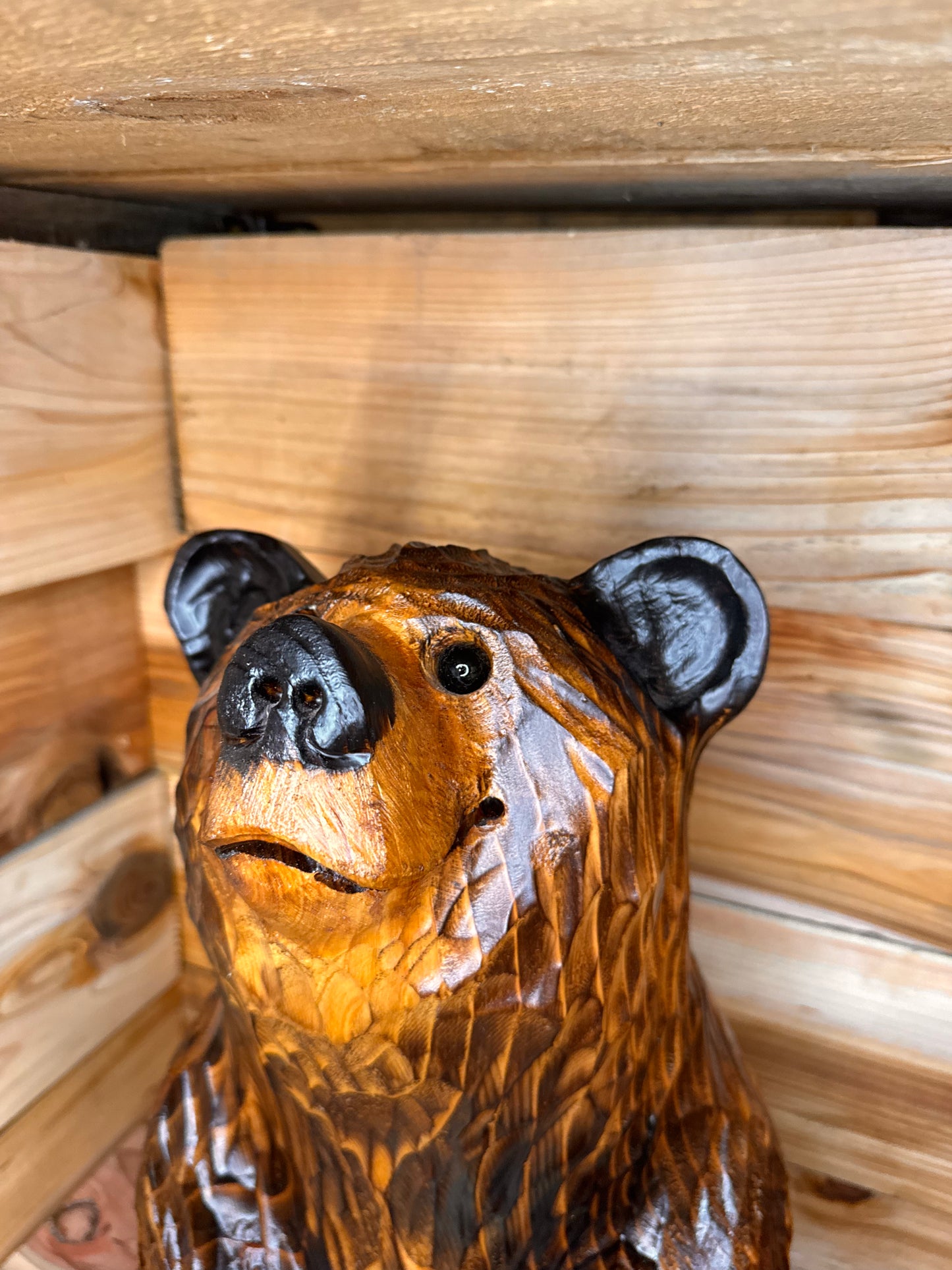 Chainsaw Carved Brown Bear Sitting – 20” Cedar