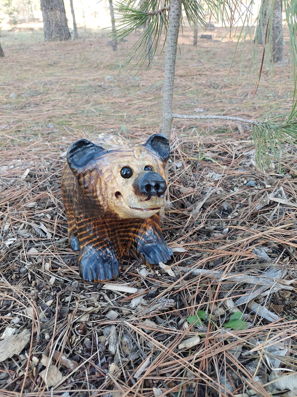 Chainsaw Carved Bear on All Fours - 12'' - Brown