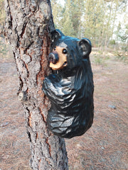 Wood Carved Climbing Bear for Posts, Poles, Trees, and More - 15 Inches, Easy to Mount and Display - Black