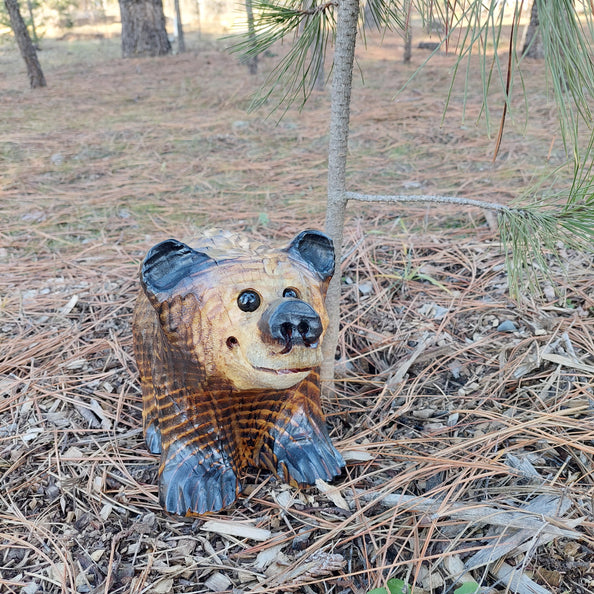 Chainsaw Carved Bear on All Fours - 12'' - Brown