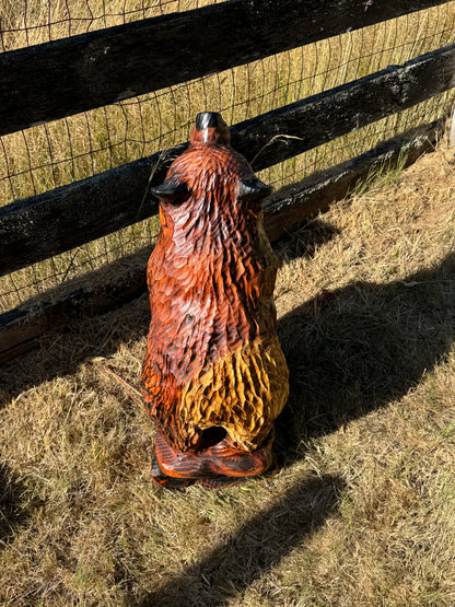 32" Chainsaw Carved Bear on Rock Base Sculpture