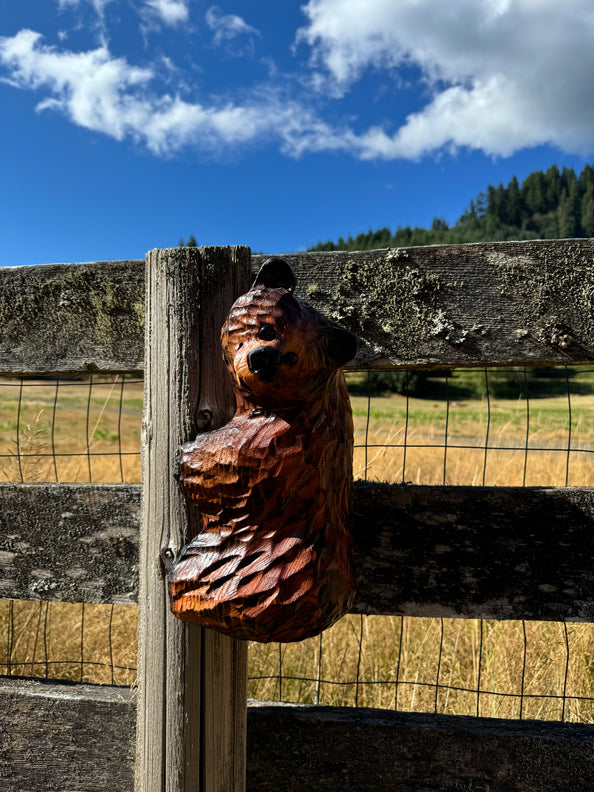Wood Carved Climbing Bear for Posts, Poles, Trees, and More - 15 Inches, Easy to Mount and Display - Brown