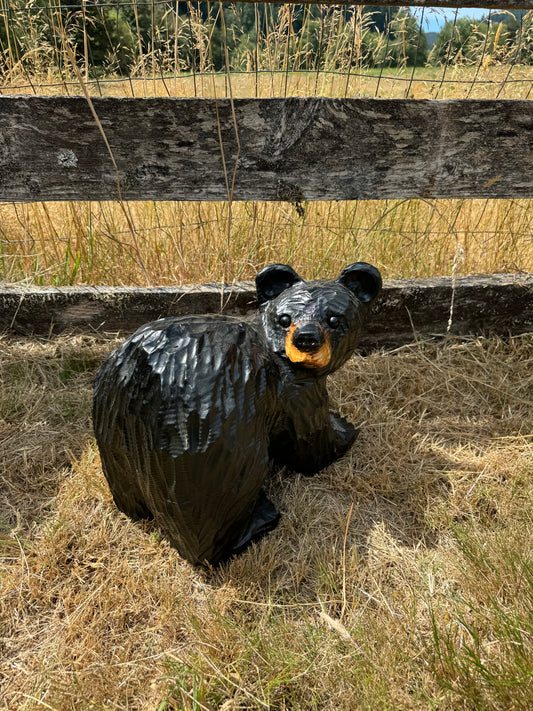 15” Chainsaw Carved Bear on All Fours “Look Back at It” - Black