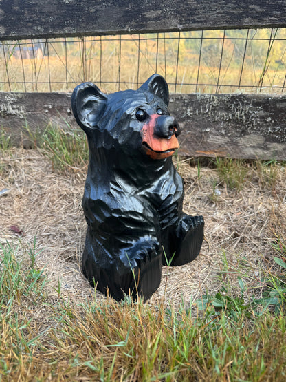 Wood Carved Sitting Bear 12"