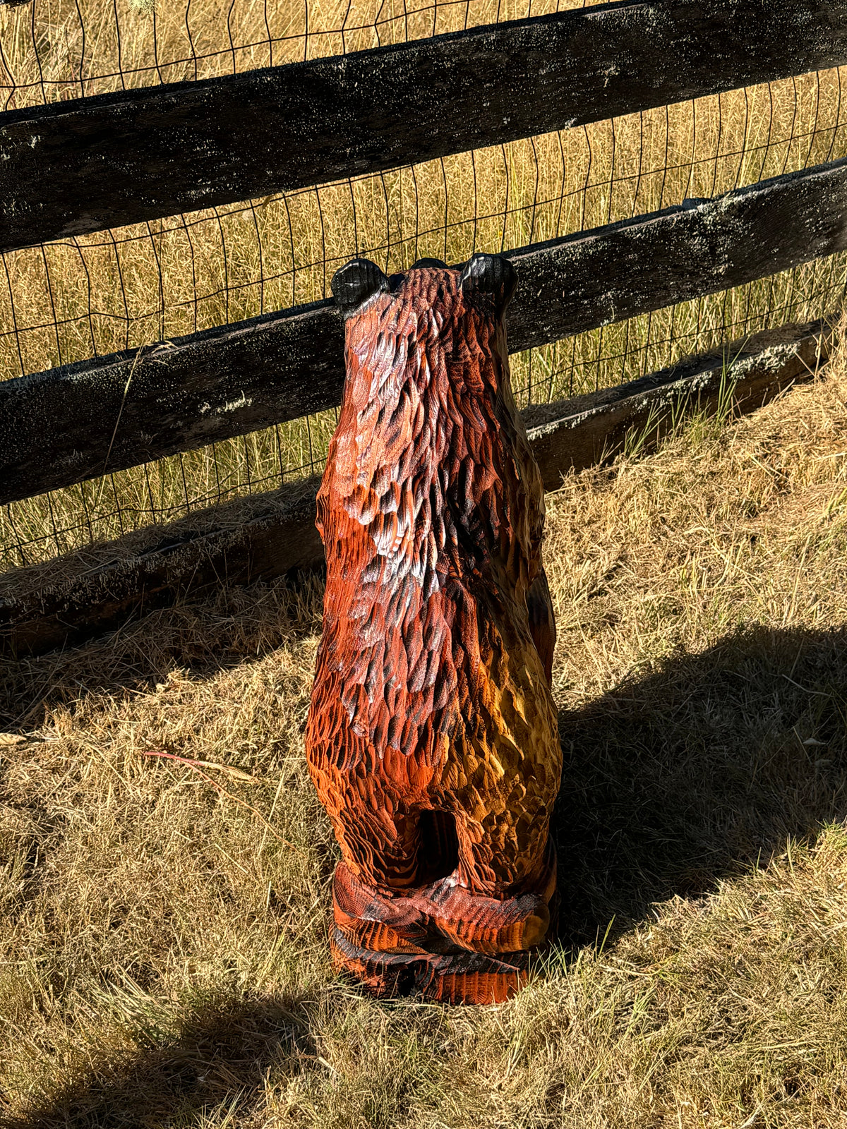 32-Inch Bear Carving on Rock Base – Hand-Carved Wood Sculpture