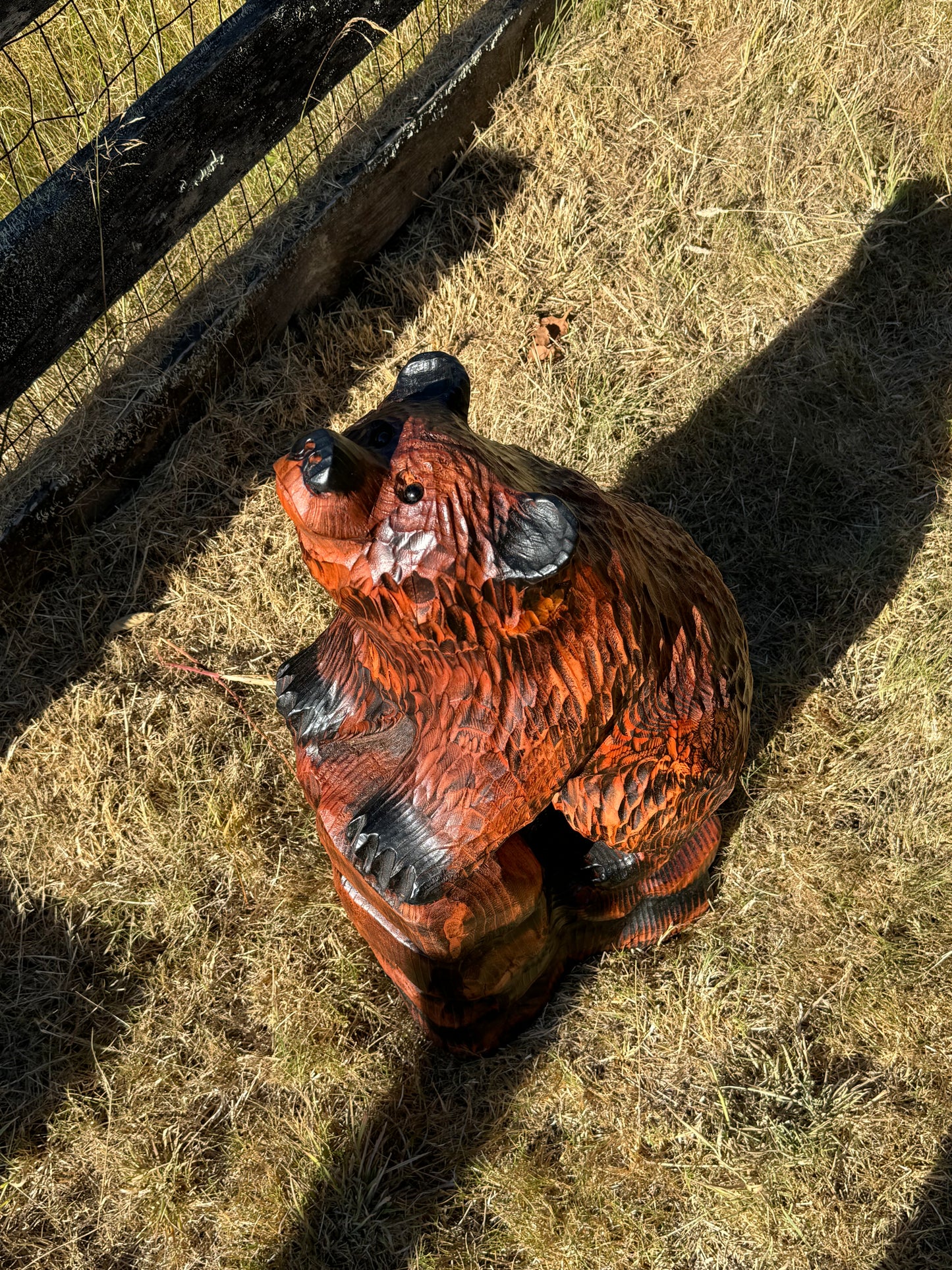 32" Chainsaw Carved Bear on Rock Base Sculpture