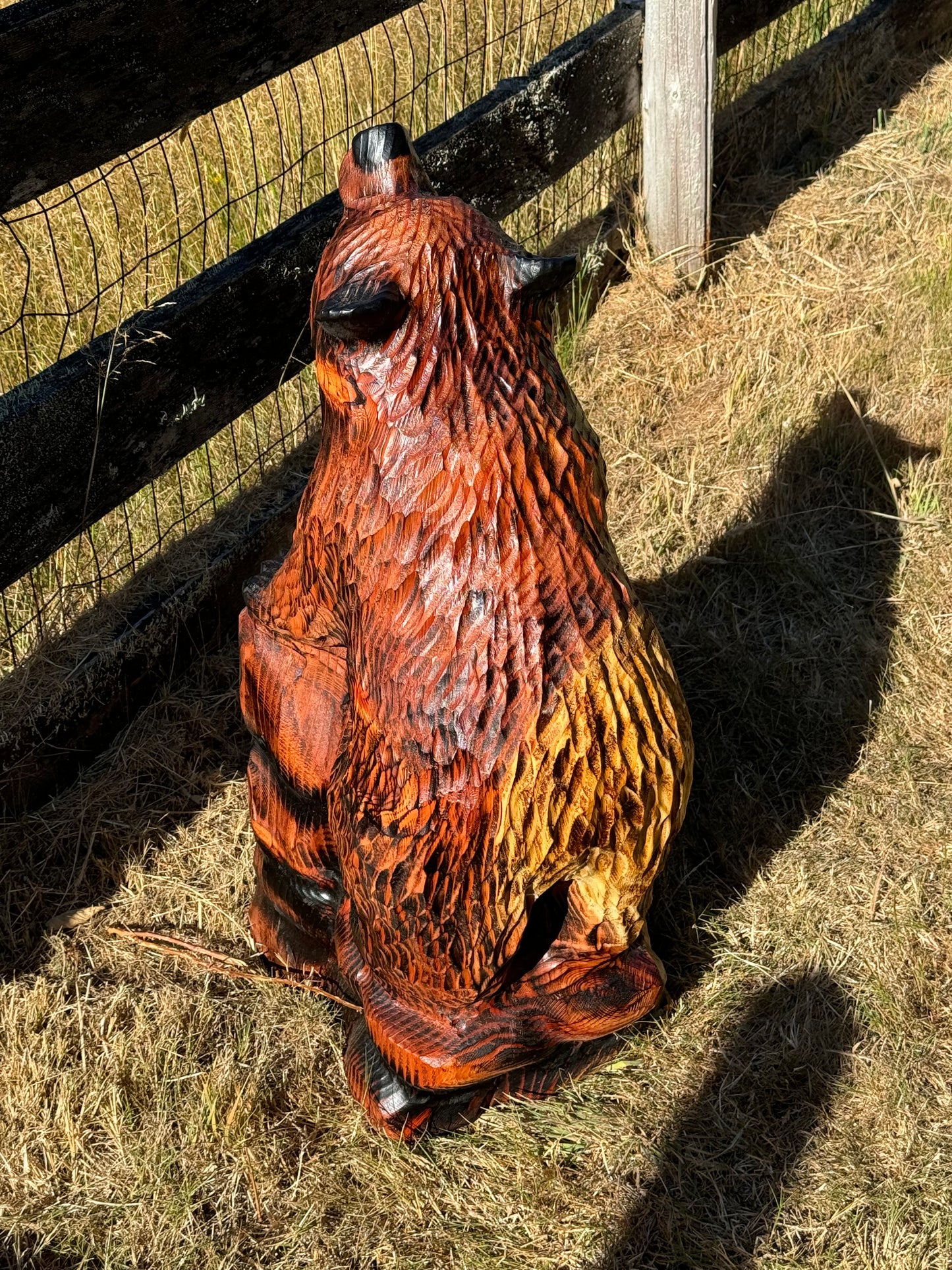 32" Chainsaw Carved Bear on Rock Base Sculpture