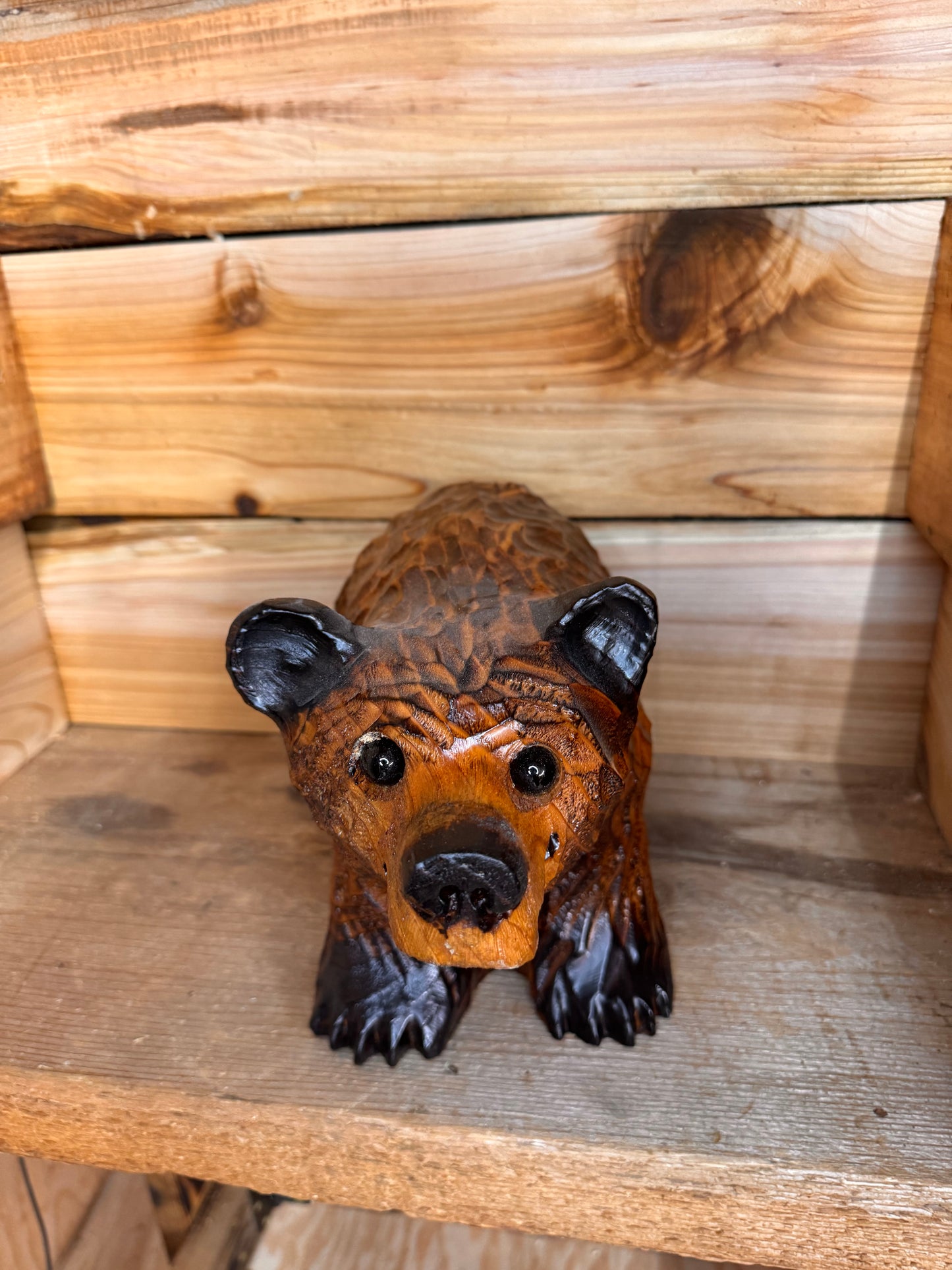 Chainsaw Carved Bear on All Fours - 12'' - Brown