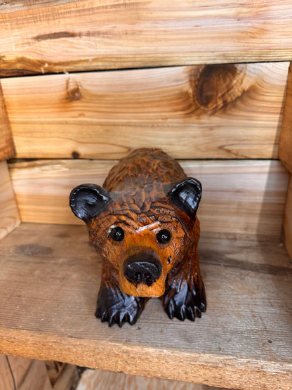 Chainsaw Carved Bear on All Fours - 12'' - Brown