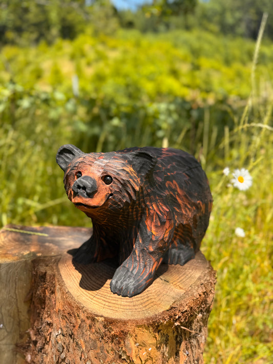 Handcrafted Wood Carved Bear Standing on All Fours - 15 Inches, - Brown