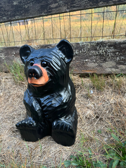 Wood Carved Sitting Bear 12"