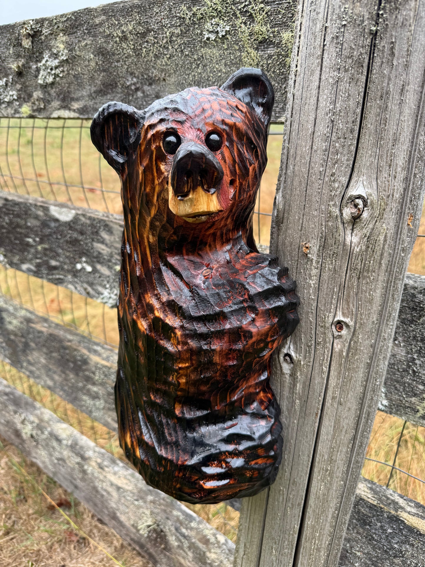 Wood Carved Climbing Bear for Posts, Poles, Trees, and More - 15 Inches, Easy to Mount and Display - Brown