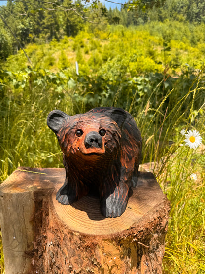 Handcrafted Wood Carved Bear Standing on All Fours - 15 Inches, - Brown