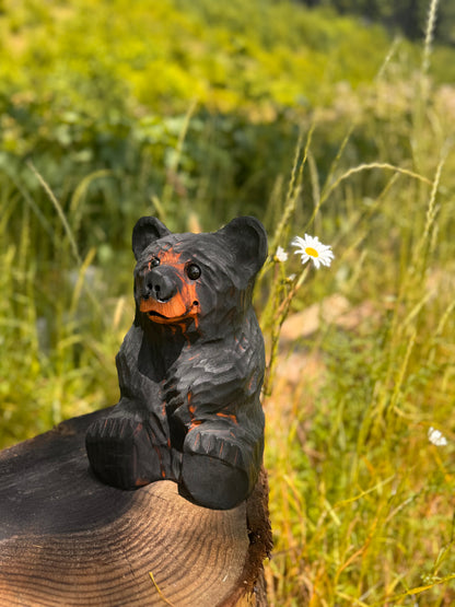 Wood Carved Sitting Bear 12"