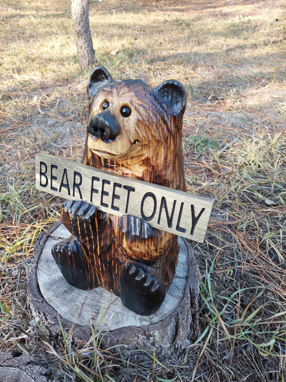 Wood Carved Bear Holding Sign 15" - Customizable
