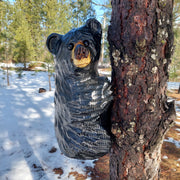 Wood Carved Climbing Bear for Posts, Poles, Trees, and More - 15 Inches, Easy to Mount and Display - Black