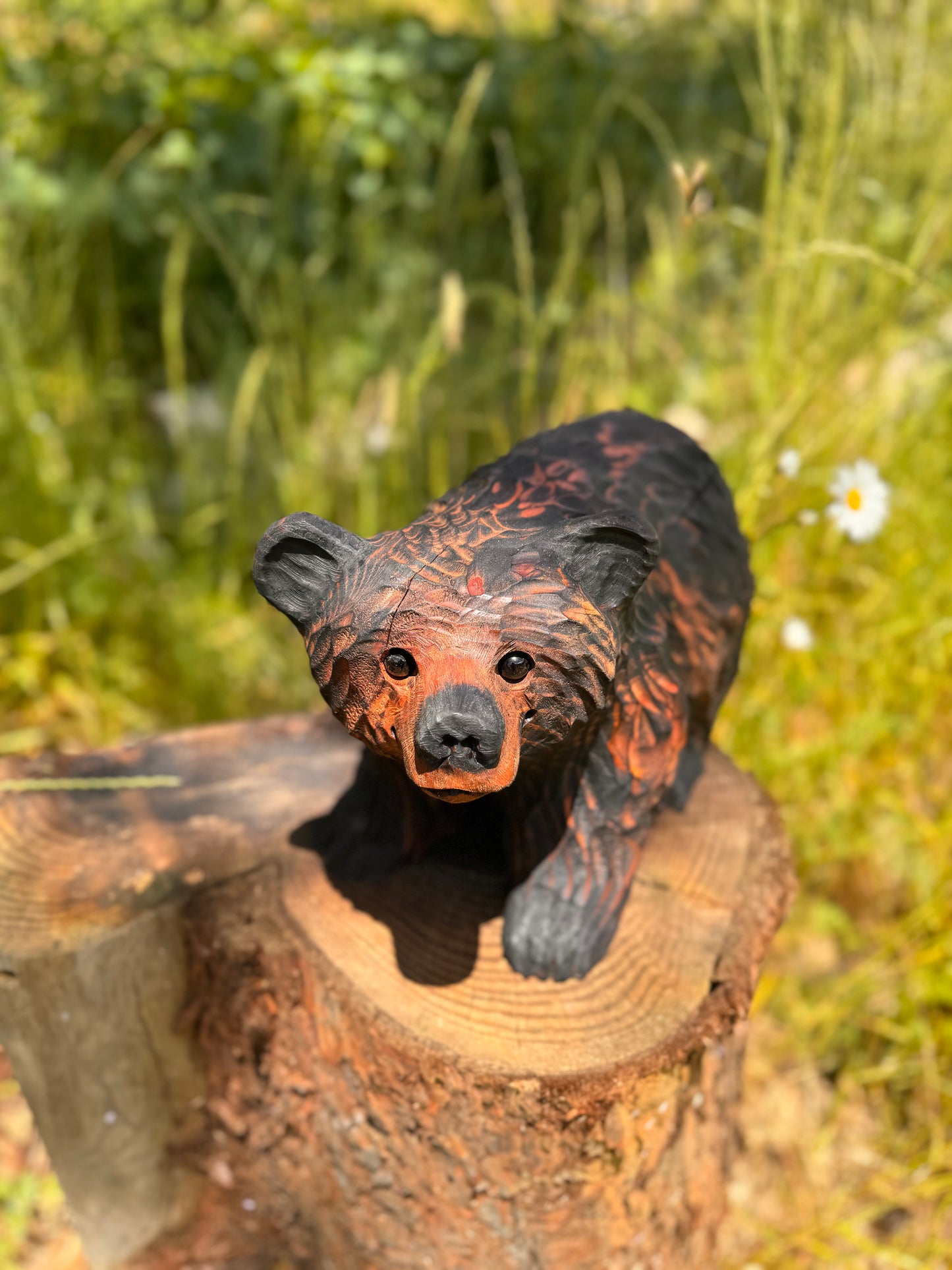 Handcrafted Wood Carved Bear Standing on All Fours - 15 Inches, - Brown