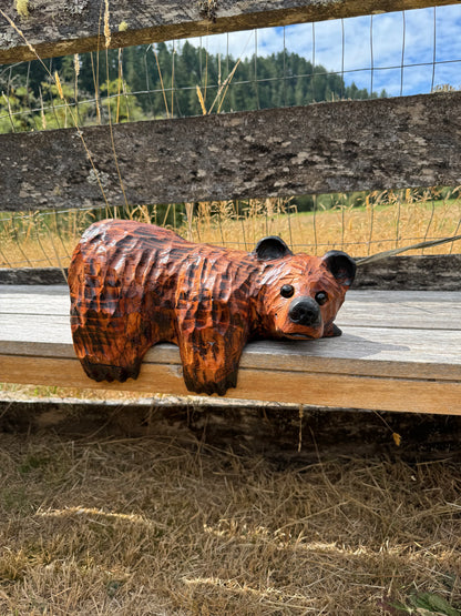 14” Wood-Carved Bear for Railing, Shelf, Mantel