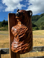 Wood Carved Climbing Bear for Posts, Poles, Trees, and More - 15 Inches, Easy to Mount and Display - Brown