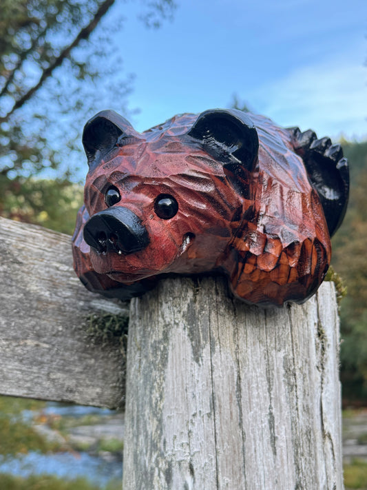 Hand-Carved Wood Bear Laying on Ledge - 10 Inches, Perfect for Mantels and Shelves - Brown