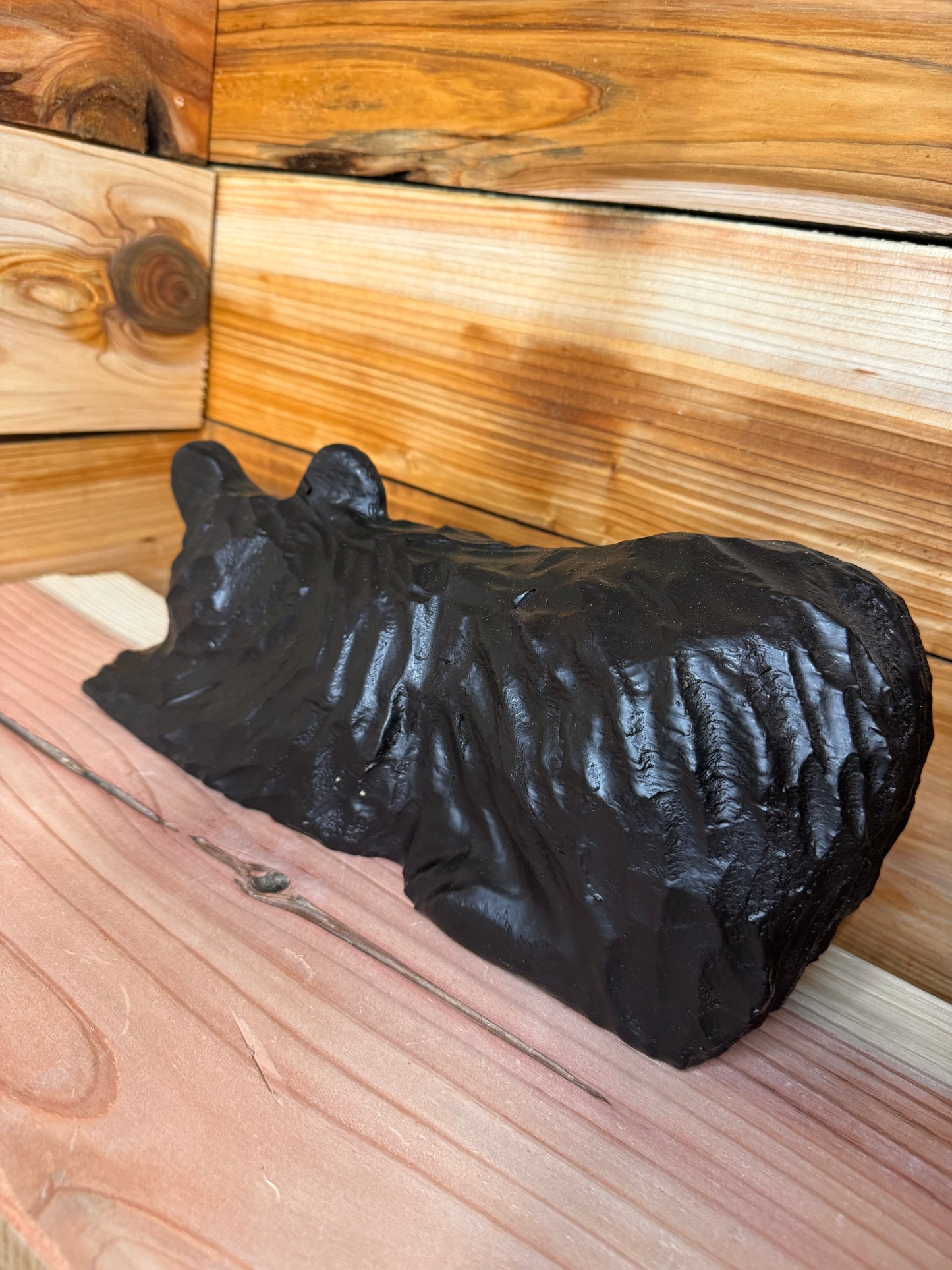 14” Wood-Carved Bear for Railing, Shelf, Mantel