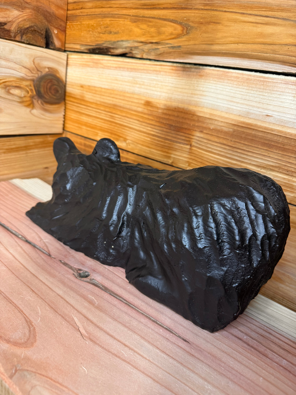 14” Wood-Carved Bear for Railing, Shelf, Mantel