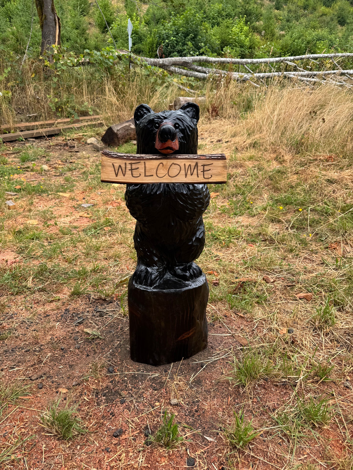 Handcrafted 36" Bear with Reversible Sign