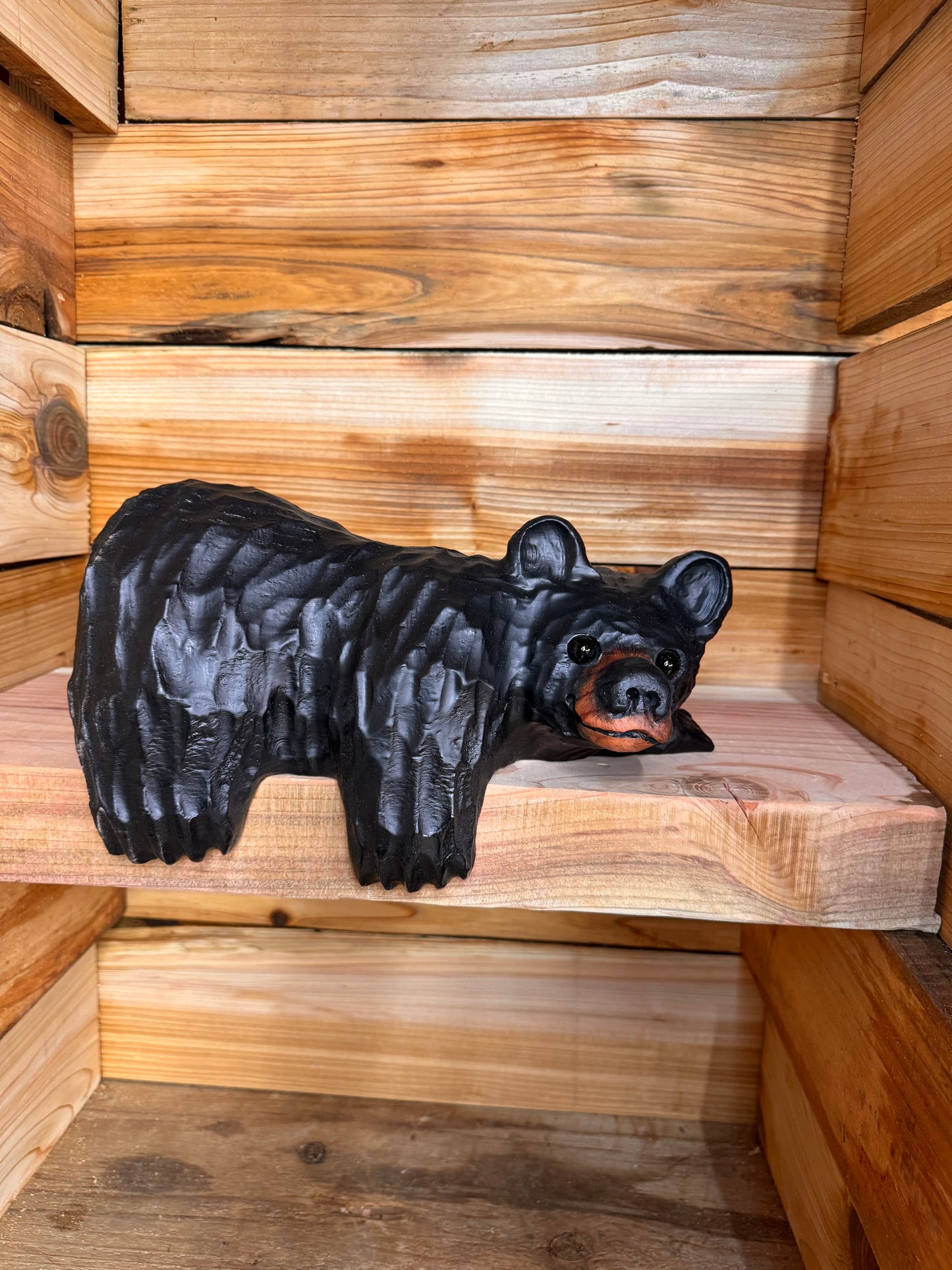 14” Wood-Carved Bear for Railing, Shelf, Mantel