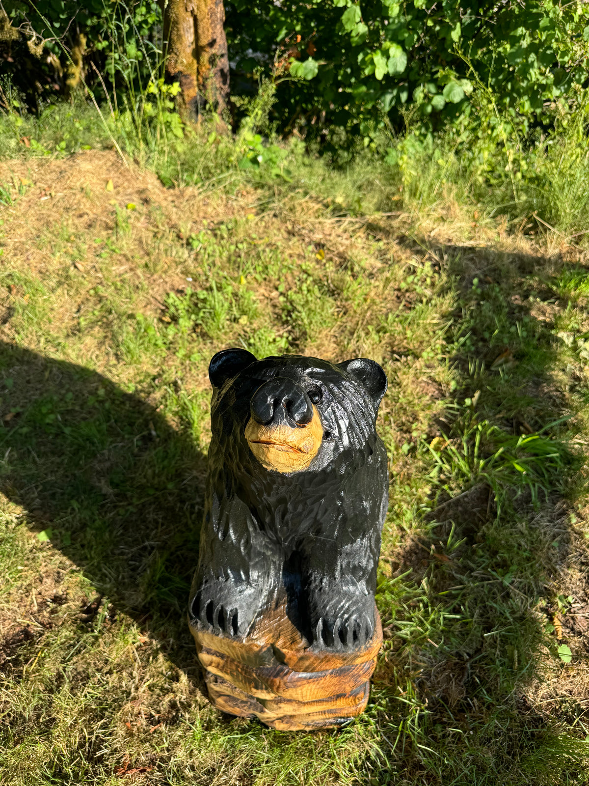 Chainsaw Carved 32” Brown Bear Standing on Rock Base