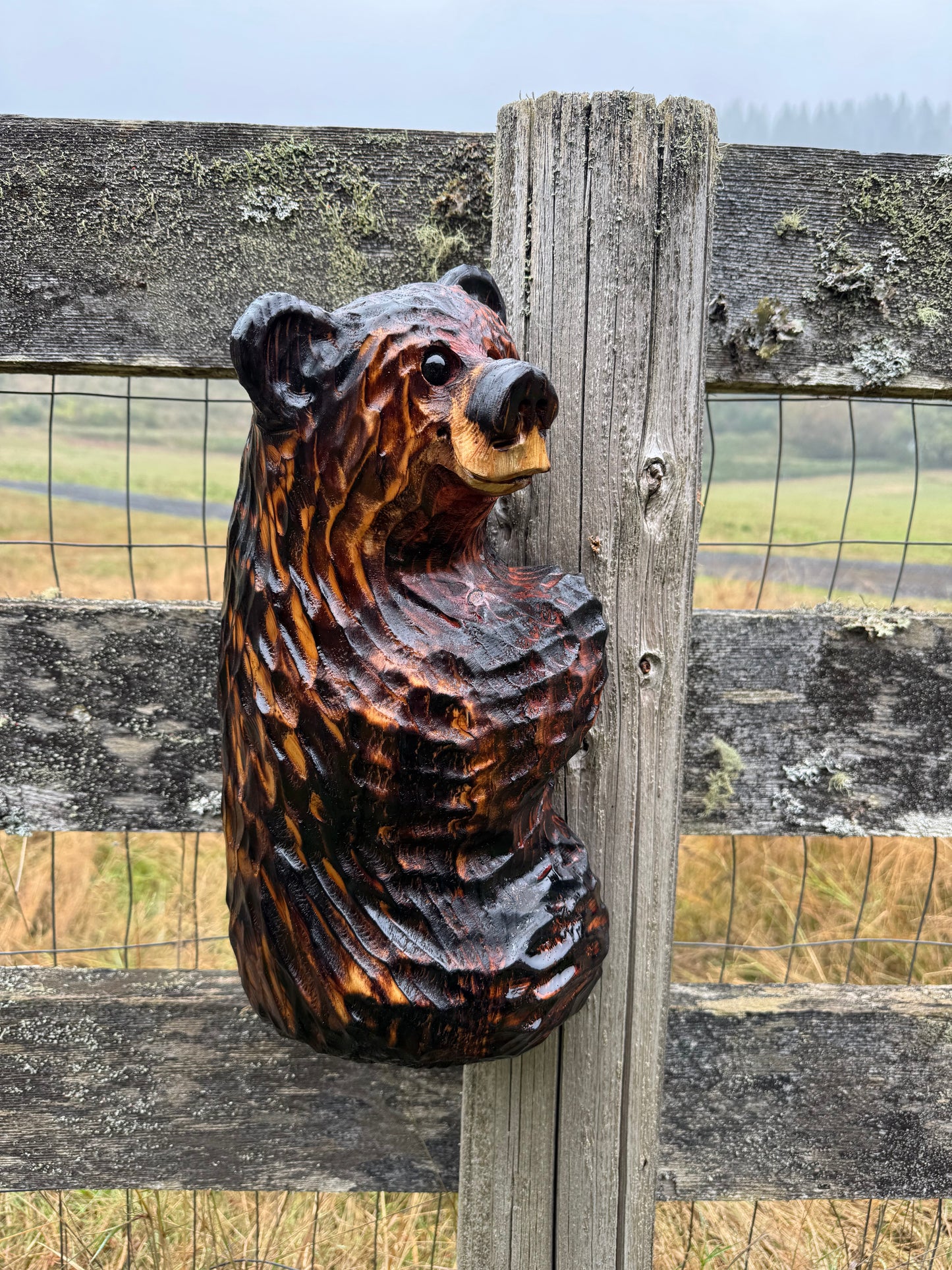 Wood Carved Climbing Bear for Posts, Poles, Trees, and More - 15 Inches, Easy to Mount and Display - Brown