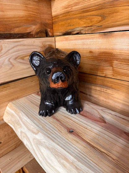 Chainsaw Carved Bear on All Fours- 12'' - Black