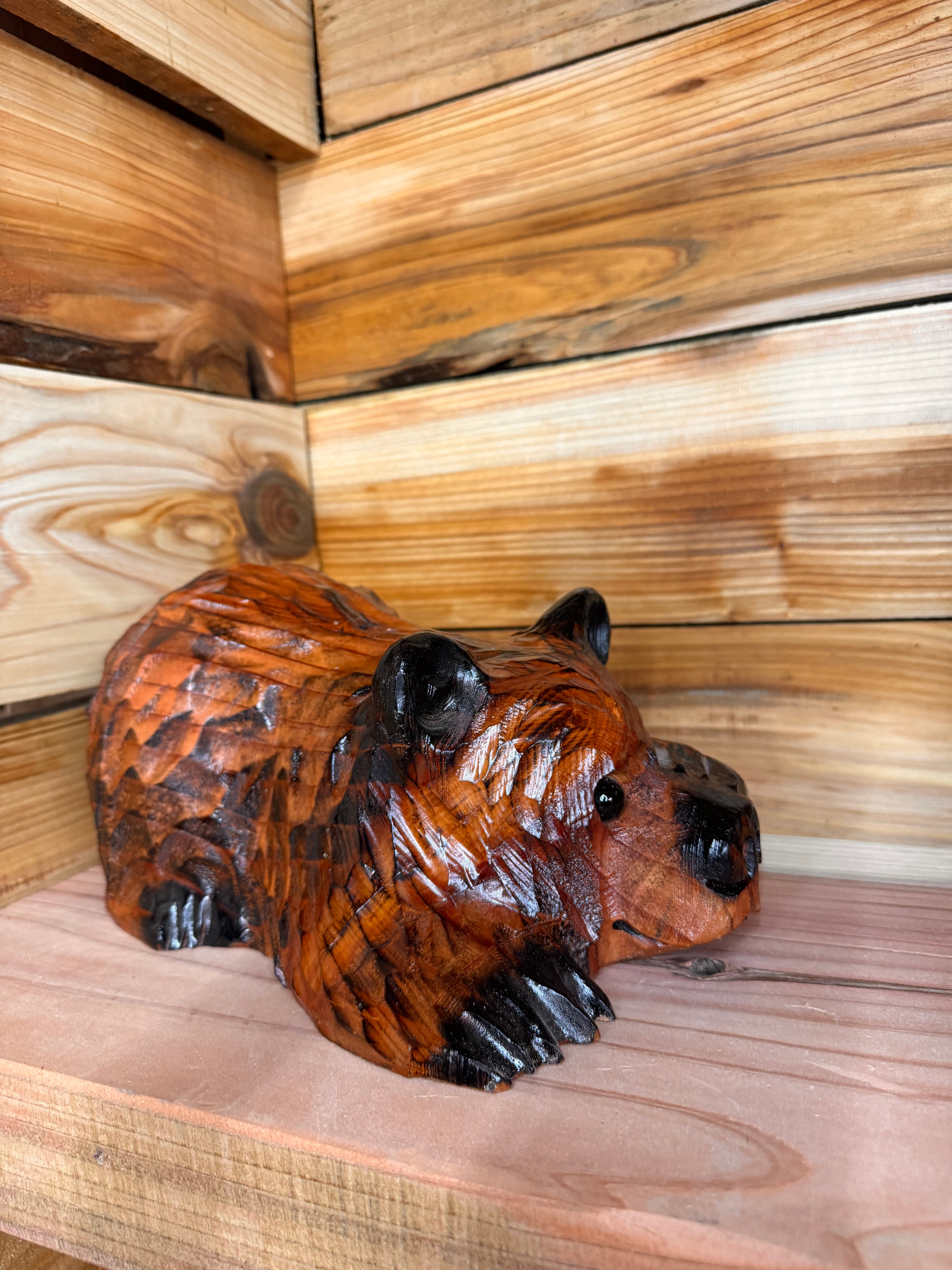 10" Hand-Carved Peeking Bear | Giant Sequoia Redwood