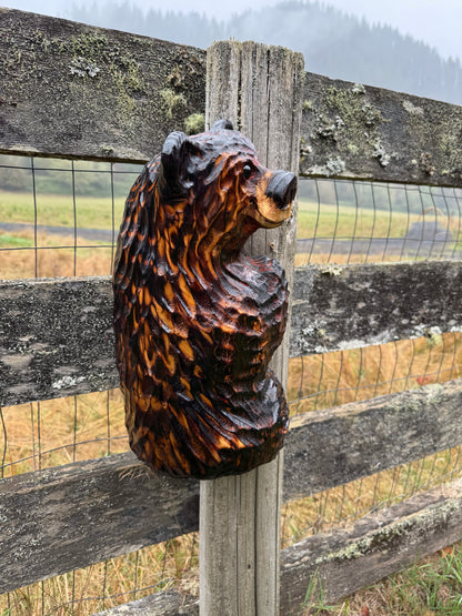 Wood Carved Climbing Bear for Posts, Poles, Trees, and More - 15 Inches, Easy to Mount and Display - Brown