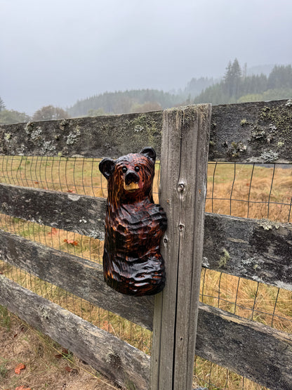 Wood Carved Climbing Bear for Posts, Poles, Trees, and More - 15 Inches, Easy to Mount and Display - Brown