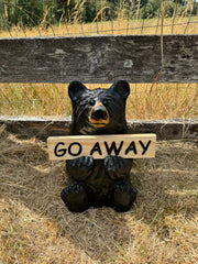 Wood Carved Bear Holding Sign 15" - Customizable - Black