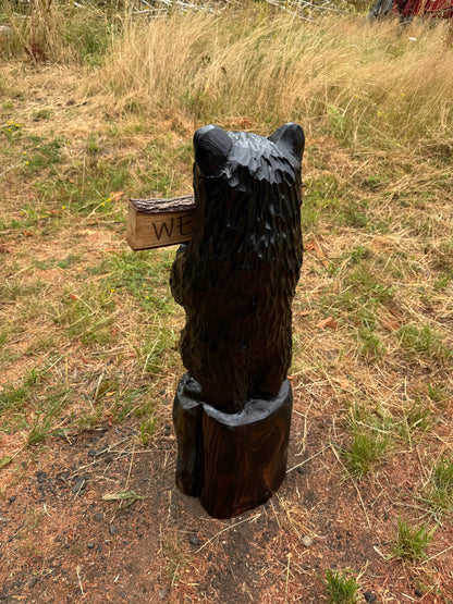 Handcrafted 36" Bear with Reversible Sign