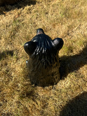 Hand-Carved Wood Bear Sitting and Looking Up - Unique Rustic Decor, 15 inches Tall - Black
