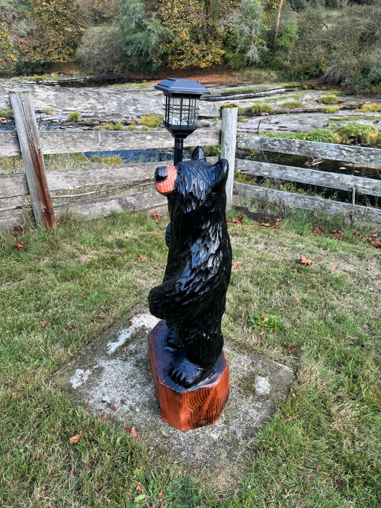 40" Wood Carved Bear with Lantern - Black