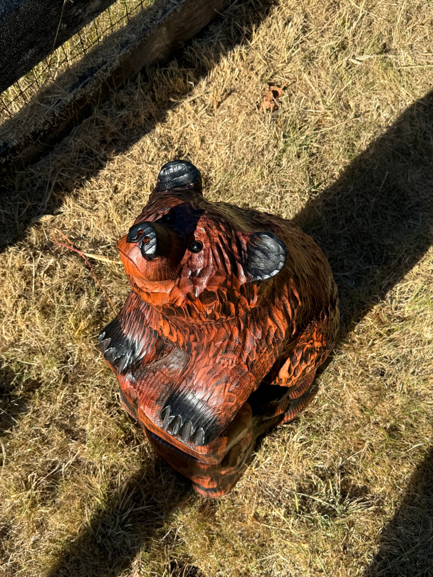 32" Chainsaw Carved Bear on Rock Base Sculpture