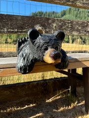 Chainsaw Carved "Kilroy" Bear 15" - Perfect for Mantels, Shelves, Ledges - Black