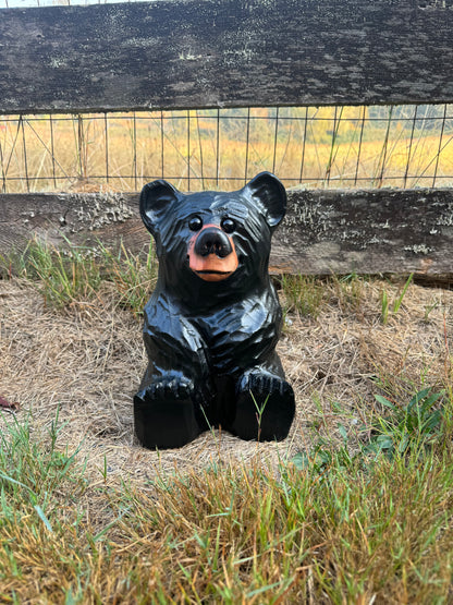 Wood Carved Sitting Bear 12"